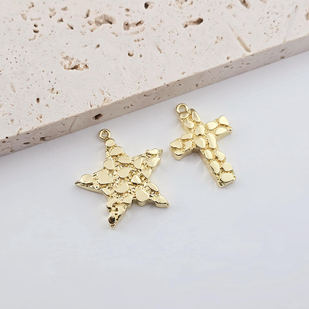 Star Charms,  Cross Charm, 18K Gold Star Pendant, 18K Gold Plated, Necklace Making Star Charms, Jewelry Findings S1269