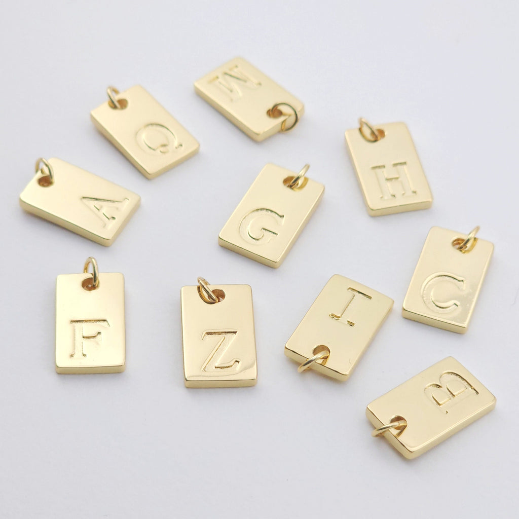 Alphabet Letter Card Charm, Rectangular Pendant, 18K Gold Plated Initial Pendant, Necklace Bracelet Earring Making S1150