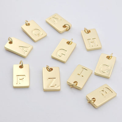 Alphabet Letter Card Charm, Rectangular Pendant, 18K Gold Plated Initial Pendant, Necklace Bracelet Earring Making S1150