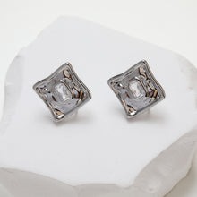 Cargar imagen en el visor de la galería, Pendientes con pasador cuadrado irregular y aro, pavé de circonitas, oro de 14 quilates, pasador de plata S925 sin níquel, fornitura hipoalergénica GZ243