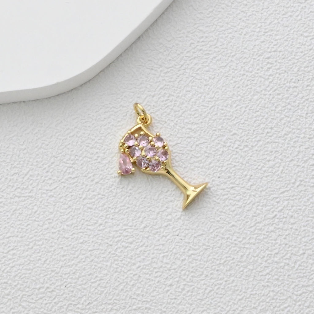 Dijes para copas de vino con pavé de circonitas, dijes para vasos de jugo, colgante chapado en oro de 18 quilates, fabricación de pulseras y collares, accesorios de joyería S1356