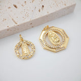 Cubic Saint Maria Charm, Religious Pendant, 18K Gold Plated Micro CZ Pave Our Lady Pendant, Vintage Necklace Making Charm S853