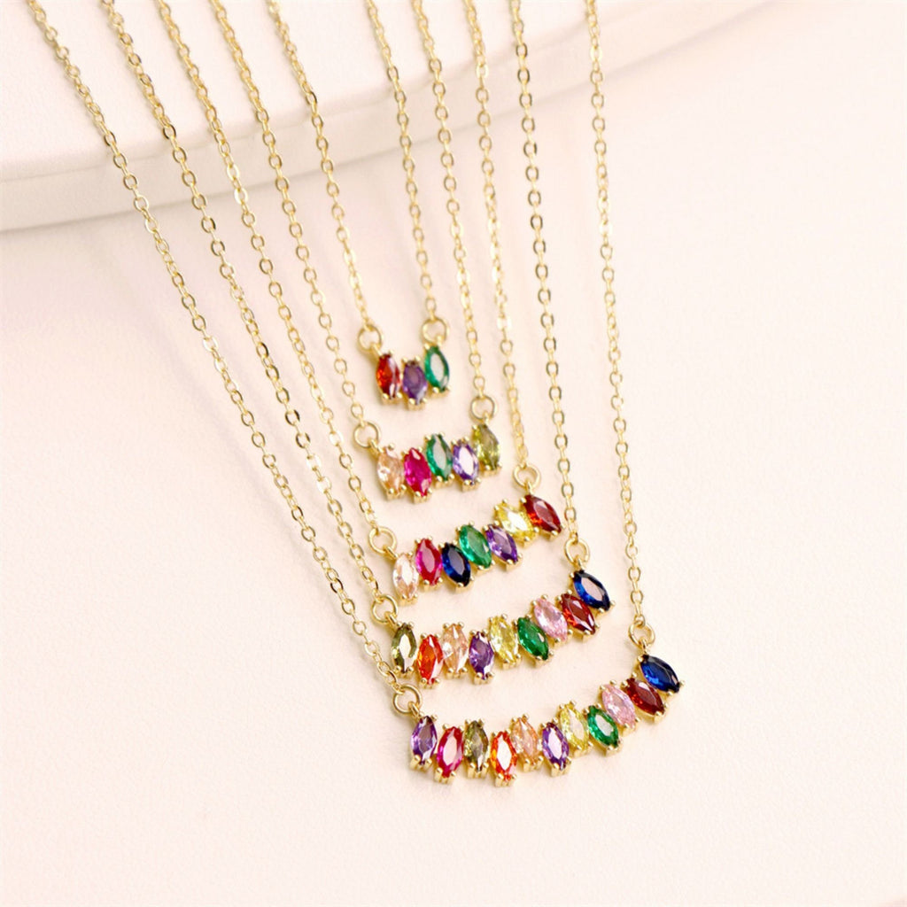 Rainbow Cubic Tennis Connector, 4mm CZ, 18K Gold Plated CZ Pave Tennis Pendant, Bracelet Making Charm, Jewelry Findings S20540