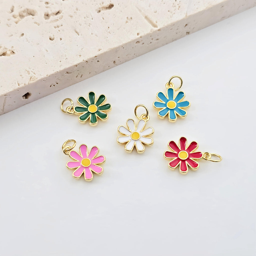 Petite Enamel Flower Charms, 18K Gold Plated Pendant,  Necklace Earring Charms, Jewelry Making Findings S1267
