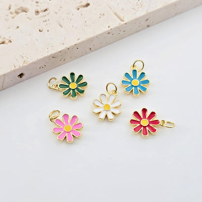 Petite Enamel Flower Charms, 18K Gold Plated Pendant,  Necklace Earring Charms, Jewelry Making Findings S1267
