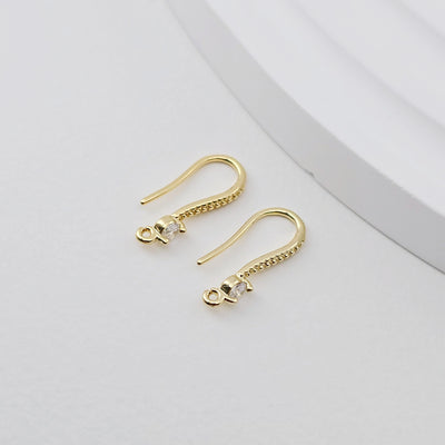 10pcs- 18K Gold Plated Ear Wires, Cubic Pave Earring Hooks, Nickel Free, Fish Hooks, Ear Wires for Jewelry Making D0270