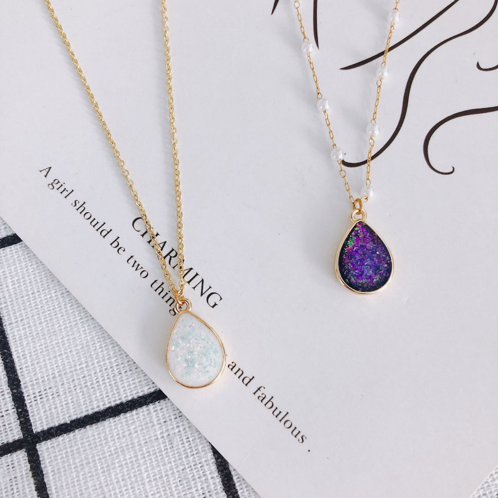 10pcs Faux Opal Drop Pendant, Resin with Gold Foil, Bracelet Necklace Pendant, 14K Real Gold Plated, Jewelry Findings MY040-F220