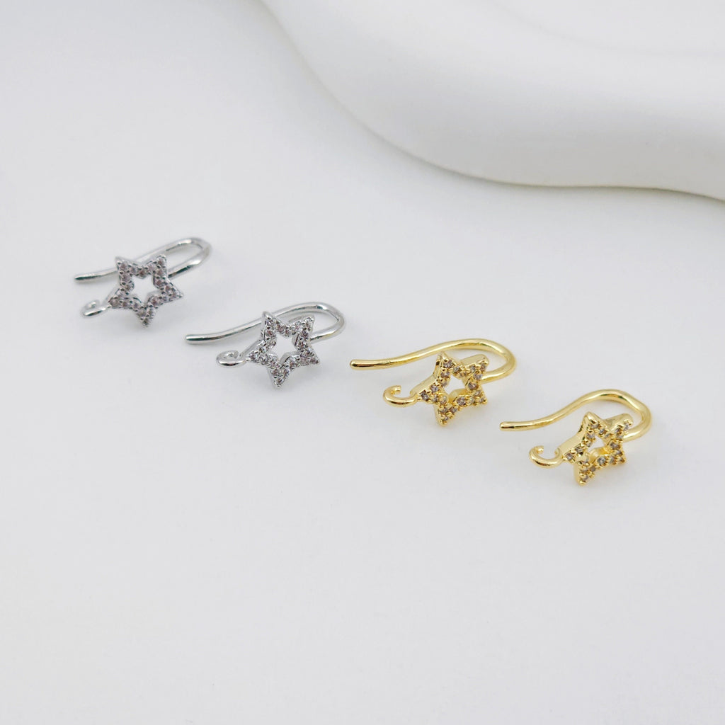 4pcs 18K Gold Plated Ear Wires, Star Cubic Pave Earring Hooks, Nickel Free, Fish Hooks, Ear Wires for Jewelry Making D0133