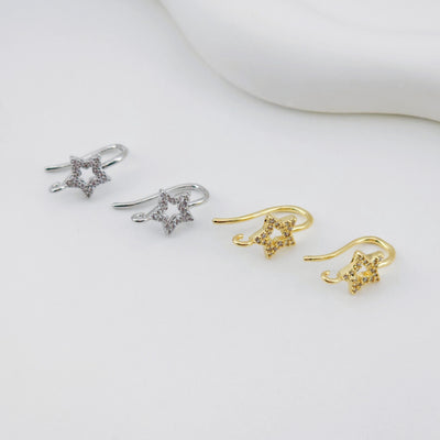 4pcs 18K Gold Plated Ear Wires, Star Cubic Pave Earring Hooks, Nickel Free, Fish Hooks, Ear Wires for Jewelry Making D0133