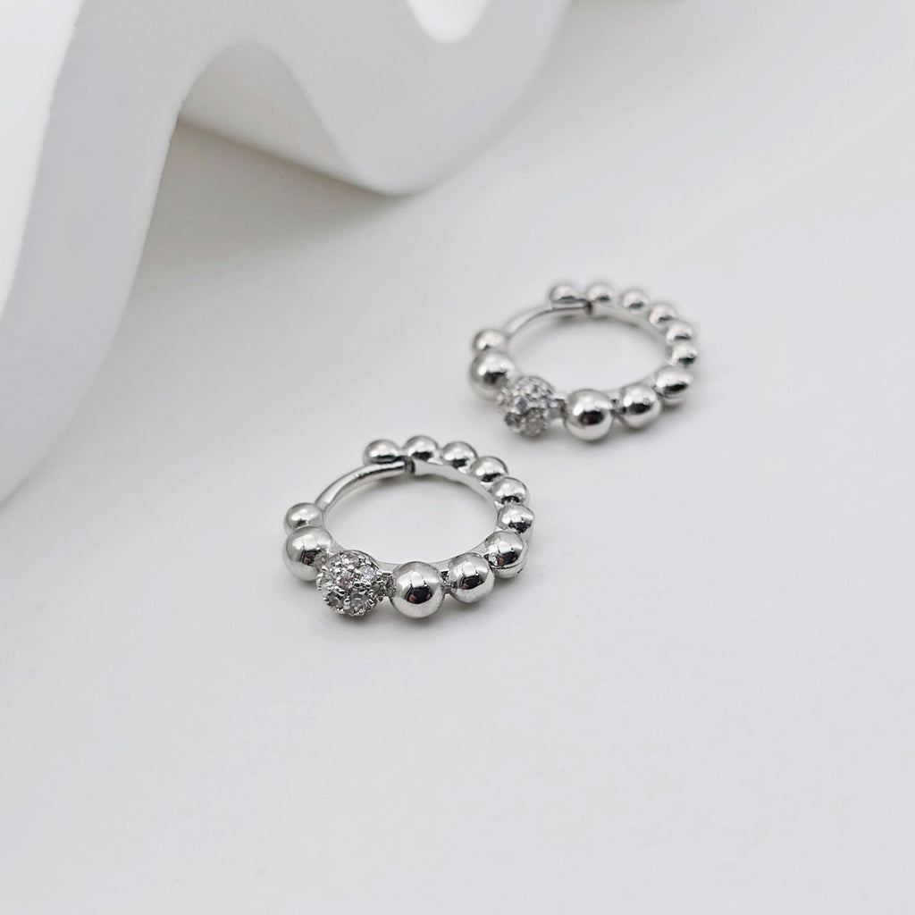 18K Gold Plated Round Beads Hoop Earring, Huggie Hoops Earring Parts, Spring Ear Hoops, 14.7*13mm, hoop earrings S1245