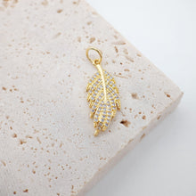 Load image into Gallery viewer, 2PCS 22x8mm Cubic Leaf Charms, 18K Gold Leaf Pendants, Micro pave charms for Necklace Bracelet Earring, Jewelry Findings S730
