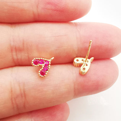10PCS Cubic Heart Earring Post, Dainty 14K Gold Plated Brass Stud Earring With Loop, S925 Silver Ear Pin,Ear Post,Earring Finding Z056/bb012