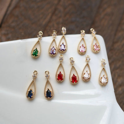 10pcs- Crystal Tiny Teardrop Charms, 14K Gold Plated Teardrop Pendant, 6*16mm, Jewelry Findings HL048-F149