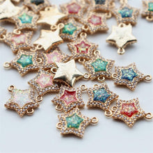 Load image into Gallery viewer, 5pcs Faux Opal Star Connectors, Cubic Zircon Crystal Pendant, Bracelet Necklace Pendant, 14K Real Gold Plated, Jewelry Findings JY089-F106
