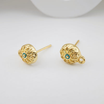 Round Enamel Eye Earring Post, 18K Gold Plated, Nickel Free Earrings, Gold Ear Stud with Loop S1101