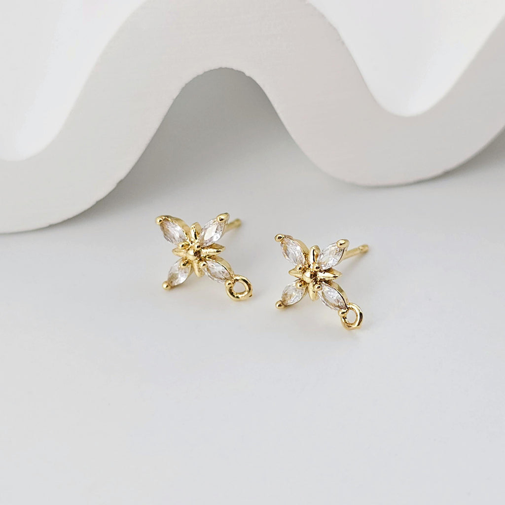 أقراط على شكل زهرة من الزركونيا المكعبة، مطلية بالذهب مع حلقة، مضادة للحساسية، أدوات يدوية الصنع، لوازم صنع الأقراط بنفسك D0258