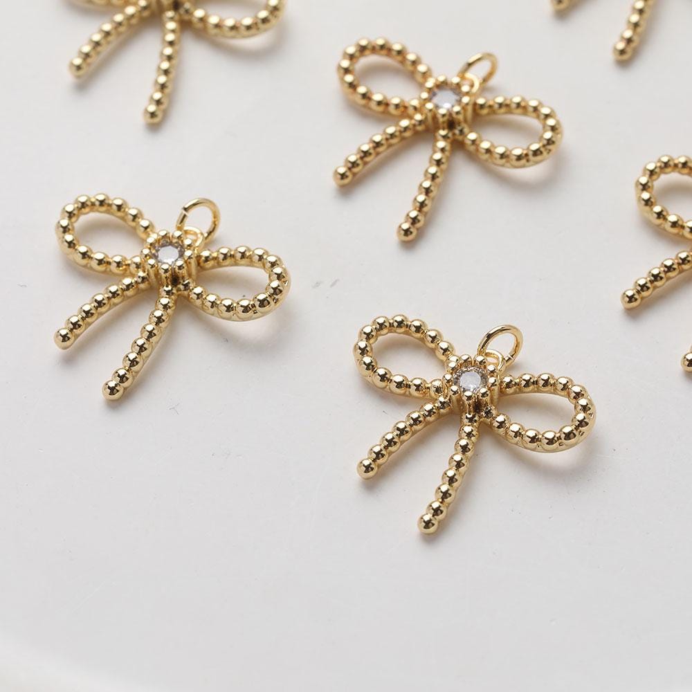 CZ Pave Bow Tie Connector, Cubic Pendant, Earring Connectors, Real Gold Plated Brass Earring Charms, Jewelry Findings GZ657