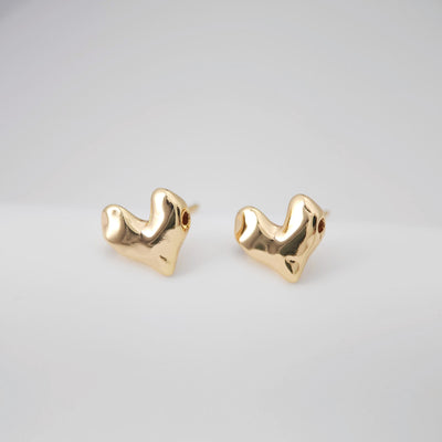 Gold Heart Earring Post, 18K Gold Nickel Free Earrings, S925 Silver Ear Pins, 9.4*11mm, Heart Shape Ear Stud with Loop ZX204