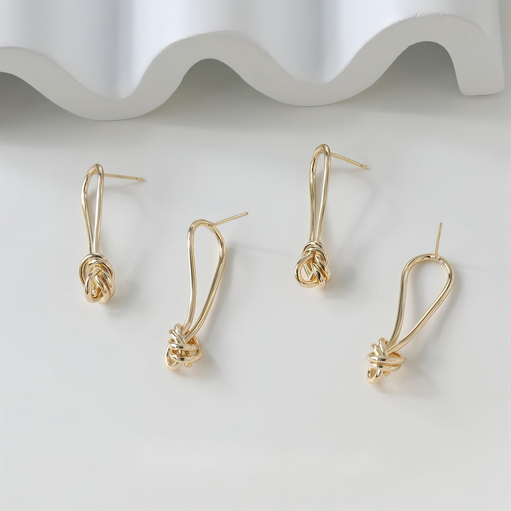 Pendiente de nudo dorado, pasador de plata S925, pendientes sin níquel, pendiente de botón de 18 quilates, accesorios para pendientes con nudo GE037