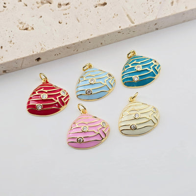 Enamel Shell Charms, 18K Gold Plated Charm, Cubic Zirconia Pave Charm, Jewelry Making Pendant S1288