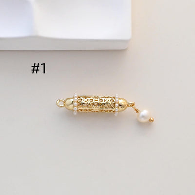 Hollow Connectors, Gourd Pendant, Pave CZ, Vintage Pendant, 18K Gold Plated, Pearl Charm, Bracelet/Necklace Making Charms S1332