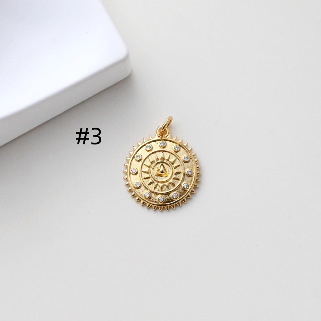Round Badge Pendant, Star pendant, CZ Pave Pendant, 18K Gold Plated, Necklace Making Charm, Jewelry Findings S1305