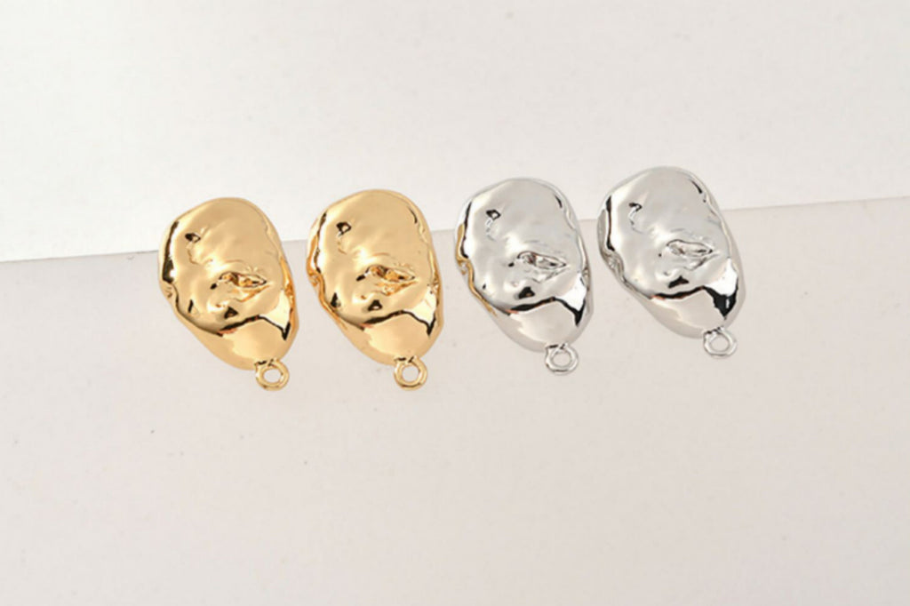 Irregular Stone Ear Post With Loop, S925 Silver Ear Pin Nickel Free, Gold/Silver Ear Stud, Hypoallergenic Earring Findings YL008-ZX7010