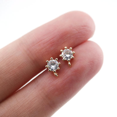 4PCS Mini Ear Post with Loops, 5mm, S925 Silver Ear Pin, Nickel Free, Zircon Gemstones 18K Gold Plated Stud Earring Finding ZX063