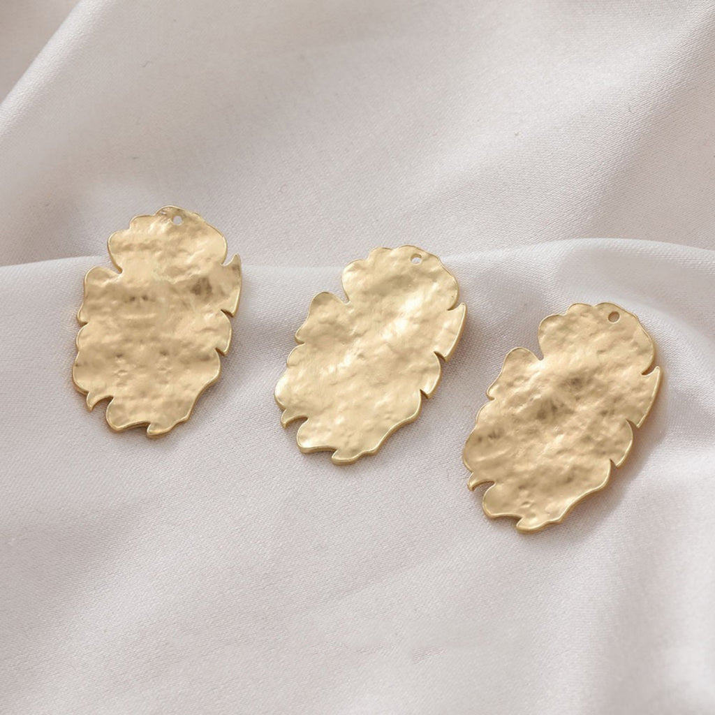 Irregular Hammered Oval Shape Pendant, Gold, Matte Gold, Silver Charm, Jewelry Making Findings JG020