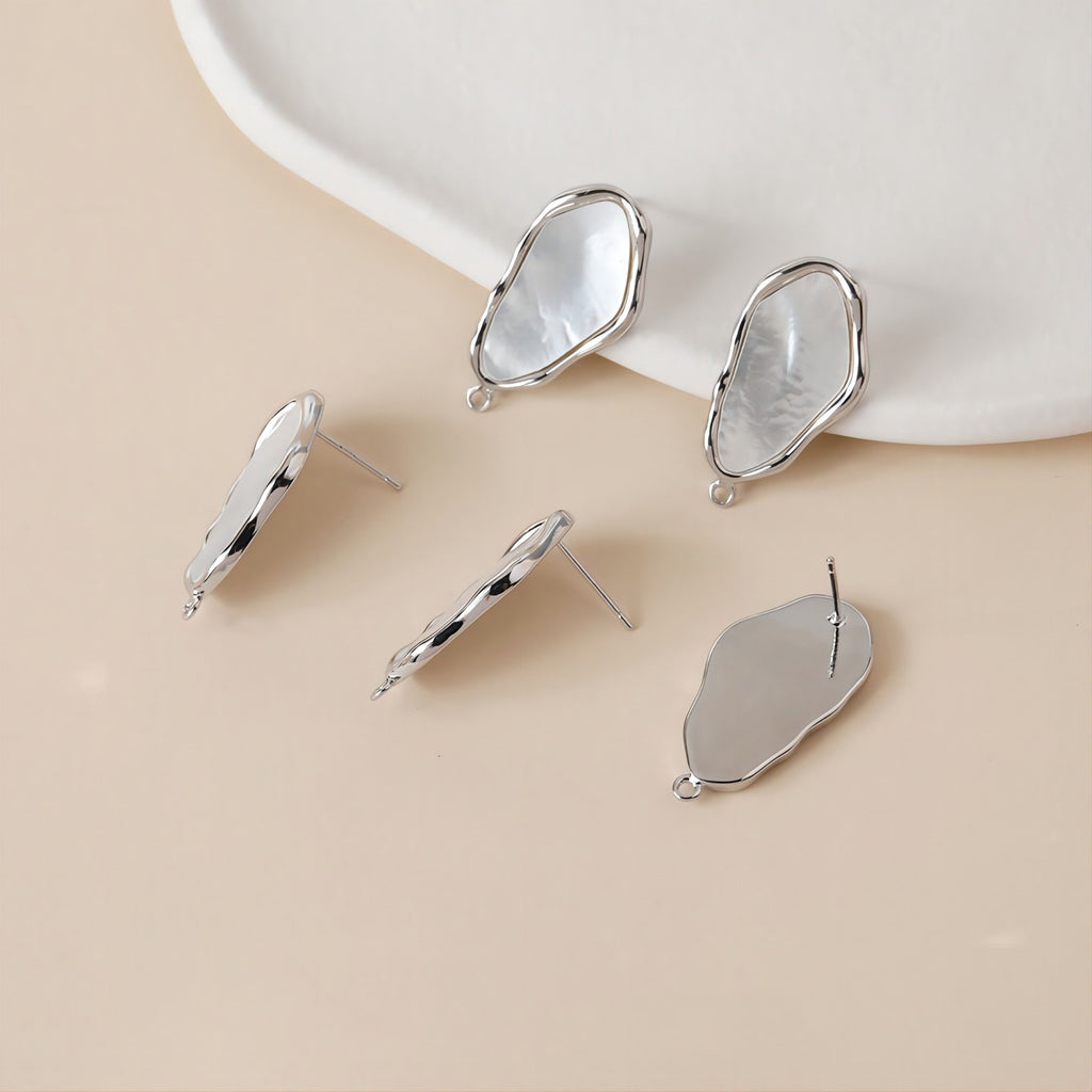 Irregular Shell Earring Post, 14K Gold/Silver Plated, S925 Silver Pin Nickel Free Earrings, Hypoallergenic Earring Findings JJ013