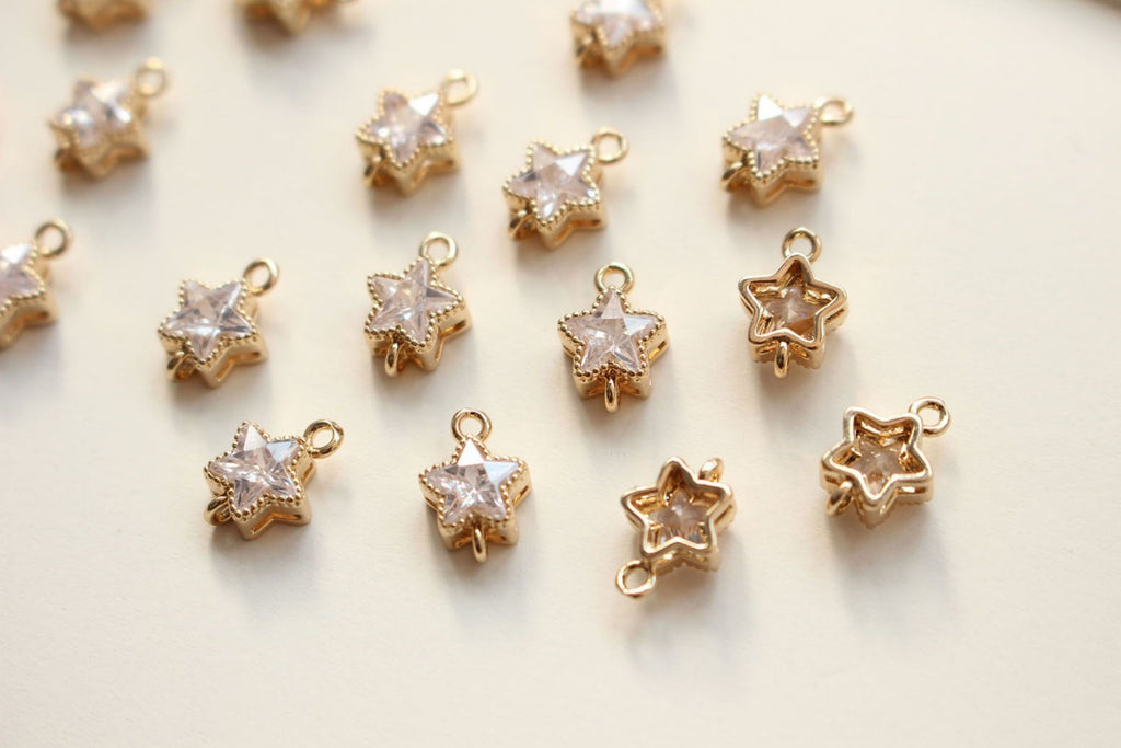 Tiny Star Charms,  7.5mm, Crystal Cubic Star Pendant, Star Connector, Necklace charms, Jewelry Findings GZ135-F003