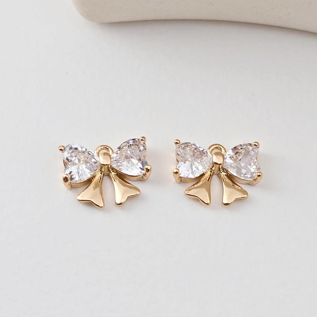 2pcs CZ Pave Bow Tie Charm, Cubic Zircon Crystal Bow Tie Pendant, Necklace Pendant, 18K Real Gold Plated, Jewelry Findings D0298