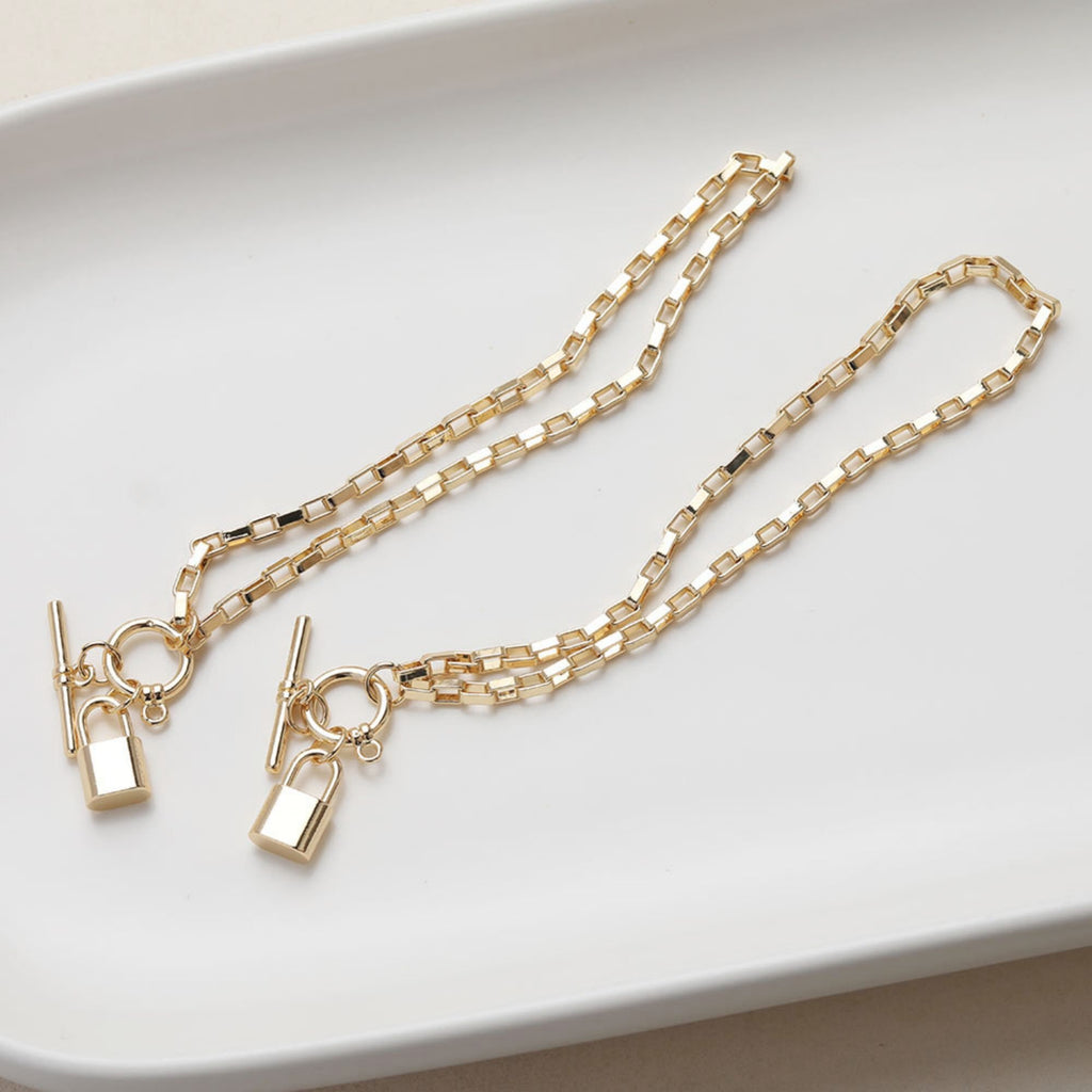 Unfinished Box Chain With Lock OT Clasp, Bracelet Making Chain, 14K Gold, Silver, White, Necklace Making Chian, Jewelry Findings JG038