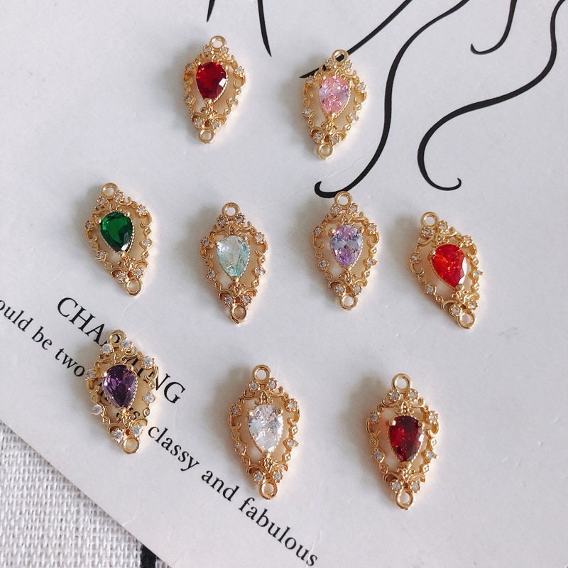 4 piezas de dijes de conector de flor con bucles, conector bohemio, colgante de pavé cúbico, fabricación de pulseras y collares, accesorio de joyería chapado en oro MY033-F037