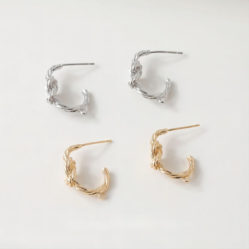 C Shape Knot Earrings Post, 14K Gold, S925 Silver Ear Pin Nickel Free Earrings, Ear Stud Hypoallergenic Earring Findings GE078-D0431