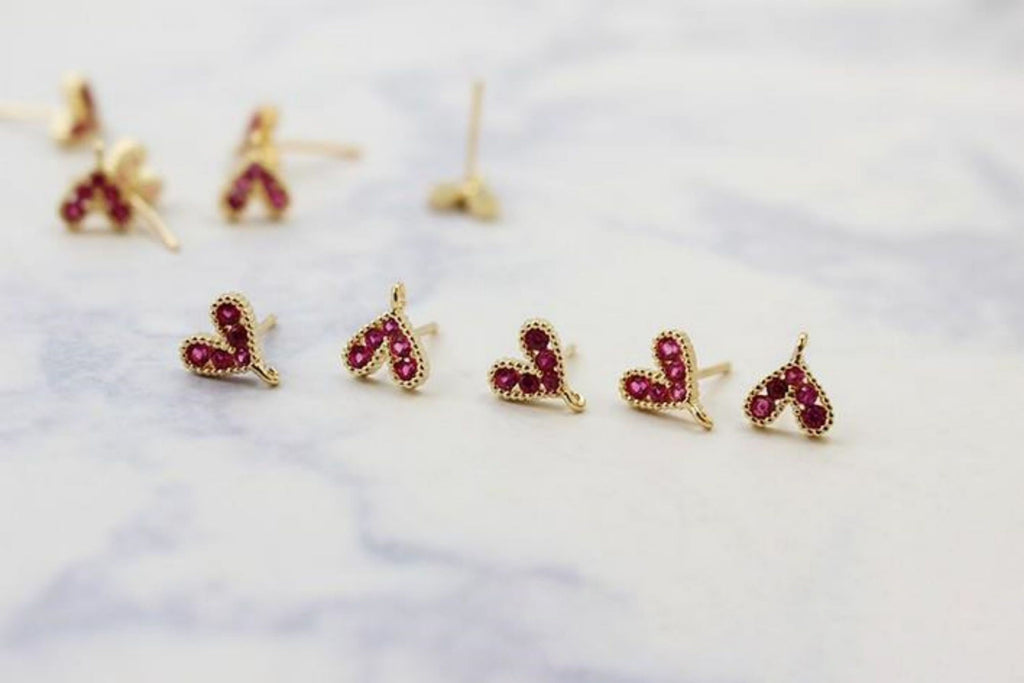 10PCS Cubic Heart Earring Post, Dainty 14K Gold Plated Brass Stud Earring With Loop, S925 Silver Ear Pin,Ear Post,Earring Finding Z056/bb012