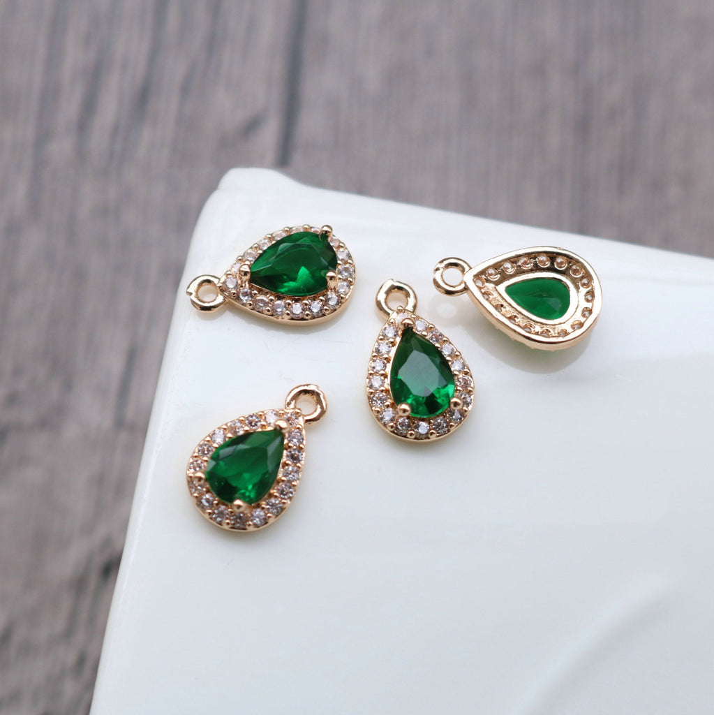 10 قطع - دلايات كريستال صغيرة على شكل دمعة، مطلية بالذهب عيار 14 قيراطًا، قطع مجوهرات HL032-F165