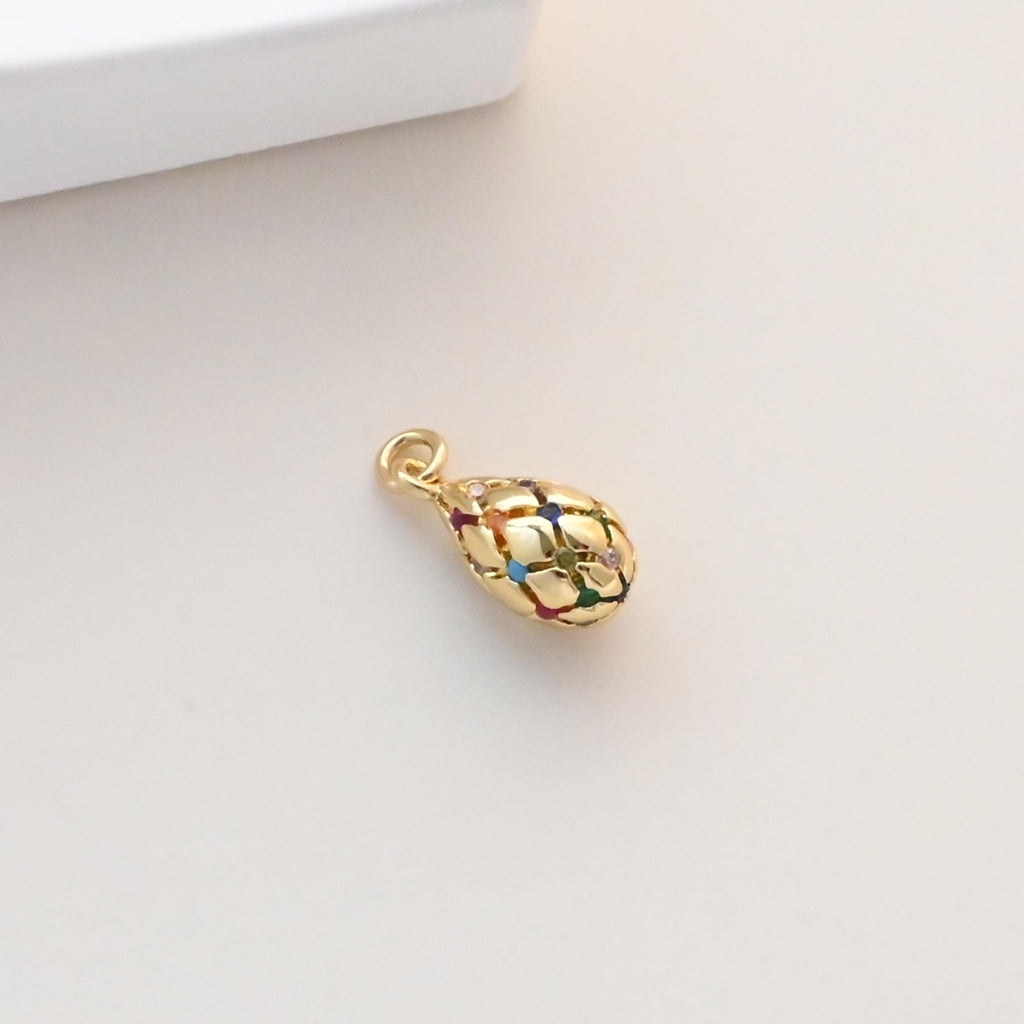 Small Jumbo Egg Pendant, Stripes Egg, 18K Gold Plated, Bracelet Necklace Pendnats, Jewelry Findings S1330