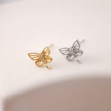 Load image into Gallery viewer, Butterfly Post Earring, 18K Real Gold Plated Brass Stud Earring With Loop, S925 Silver Pin, Nickel Free, Earring Finding S1192