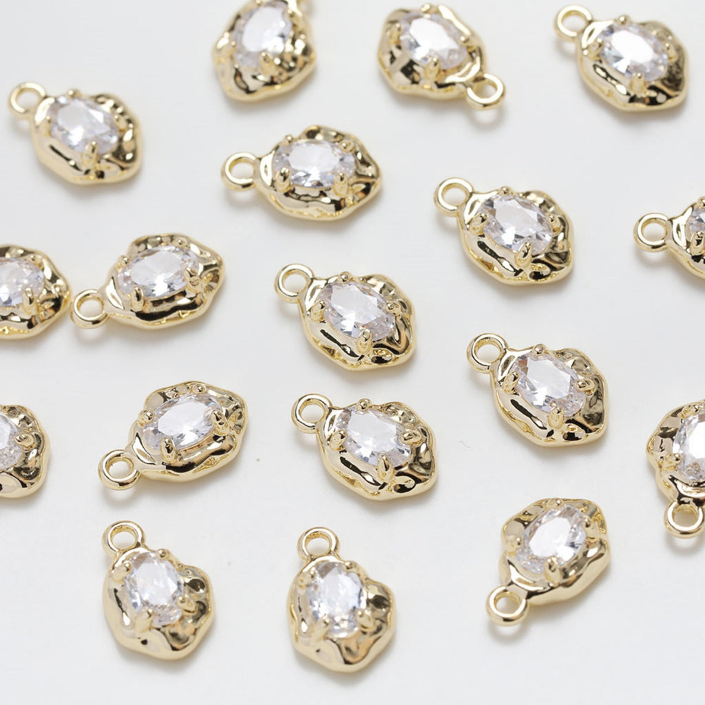 Irregular Zirconia Pendant, CZ Stone Charm, 14K Gold/Silver Plated Eye Shape Charm, Necklace Pendant, Clear CZ Pave Pendant GZ255