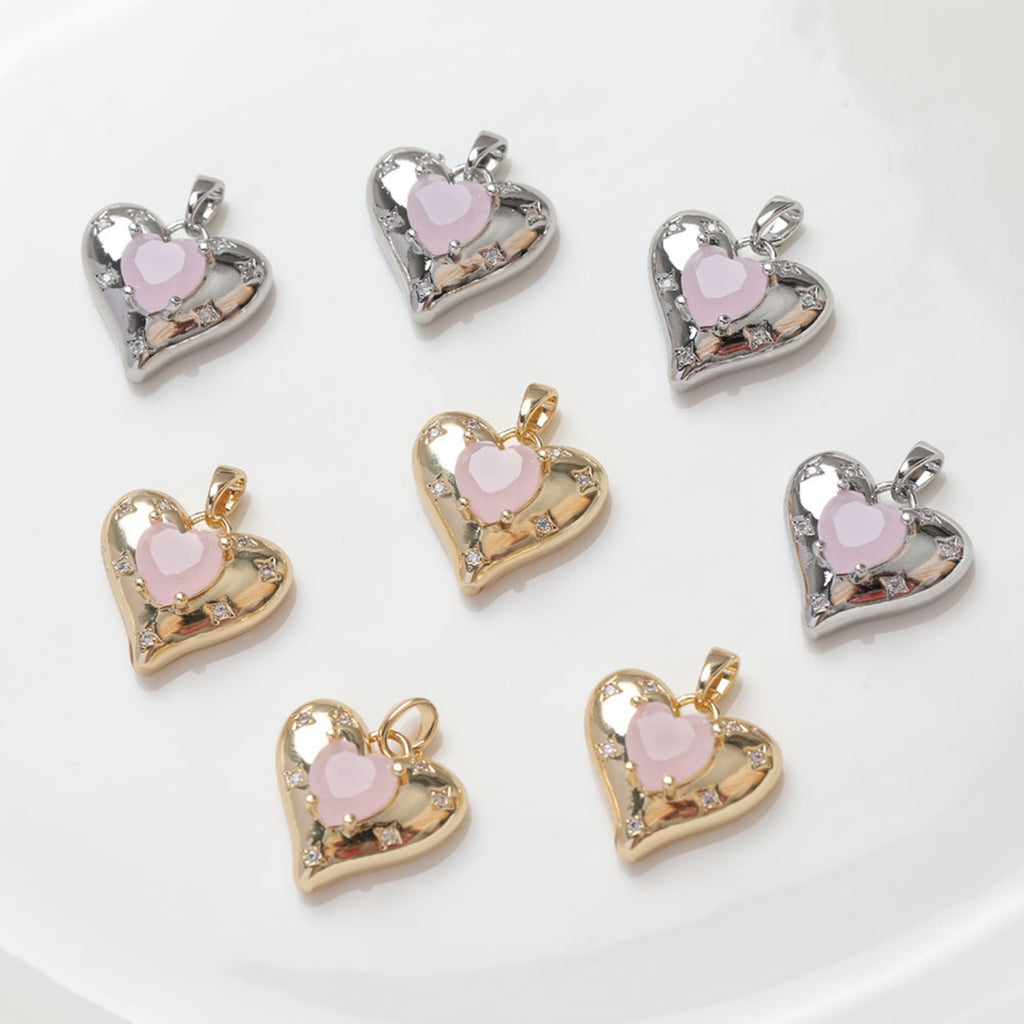 Heart Charms, Star Clear Cubic Charm,  18K Gold Plated CZ Pave Love Pendant, Necklace Making Pendants, Jewelry Findings ZZ031