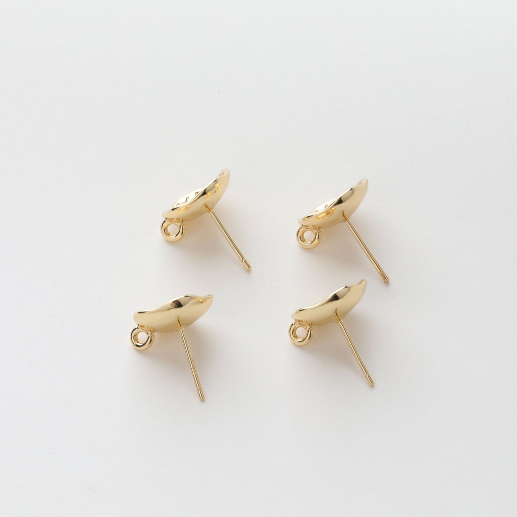 Concave Pleated Post with Loop, 14K Gold Plated, S925 Silver Pin Nickel Free Earrings, Hypoallergenic Earring Findings JJ024-ZX7026