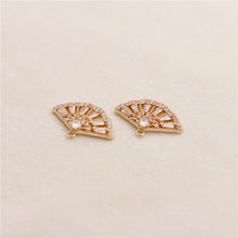 Load image into Gallery viewer, CZ Pave Fan Shape Charm, Cubic Zircon Crystal Fan Pendant, Bracelet Necklace Pendant, Gold Plated Charm, Jewelry Findings STG026-F113