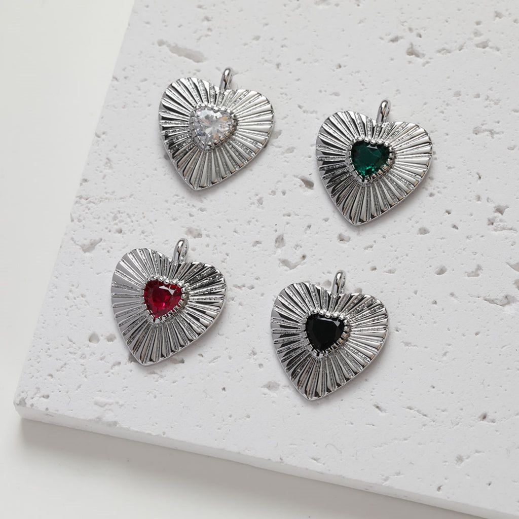 Heart Charms, Crystal Cubic Pave Heart Pendant , 14K Gold Plated, Love Charms, Bracelet Necklace Making Pendants, Jewelry Findings GZ231