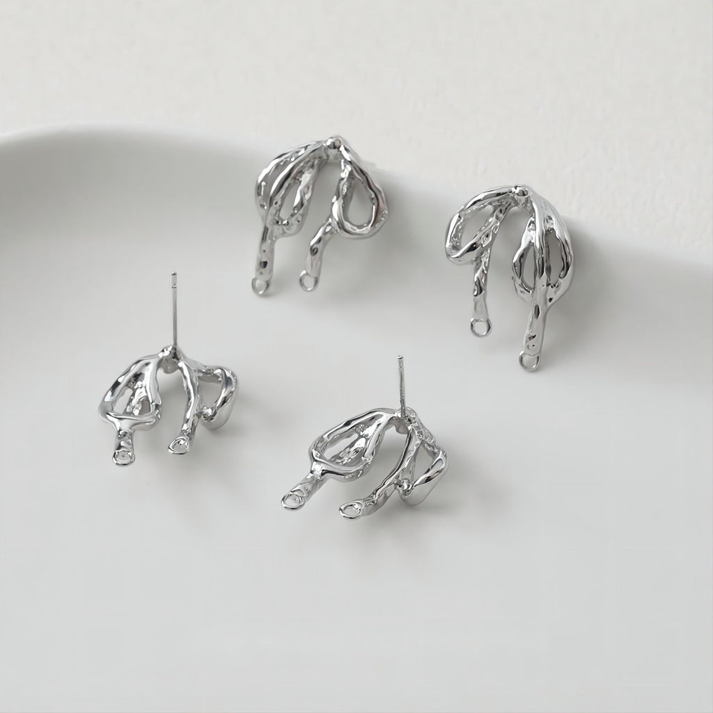 Hammered Bow Tie Earring Post, 14K Gold/Silver, S925 Silver Pin Nickel Free Earrings, Bow Tie Ear Stud with Loop GE008