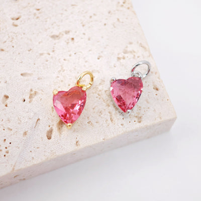 Crystal Tiny Heart Charms, Red Crystal, 18K Gold Plated Heart Pendant, Bracelet Necklace Making Pendants, Jewelry Findings S20243