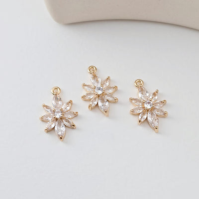 Flower Charm, Cubic Zircon Crystal Flower Pendant, CZ Earring Charms,  Real Gold Plated Brass Earring Charms, Jewelry Findings D0297