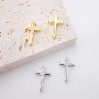 Gold Cross Charms, 18K Shiny Gold Plated, Necklace Earring Making Charms, 13x8mm, Religion Jewelry Findings S821