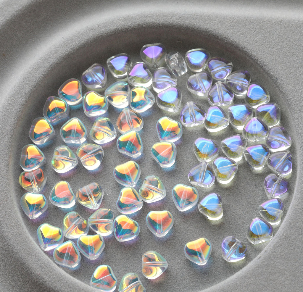 10pcs Heart Glaze Beads, 7mm, Aurora, Glaze Loose Beads for Jewelry Making, Bracelet DIY Beads Finding GZ089