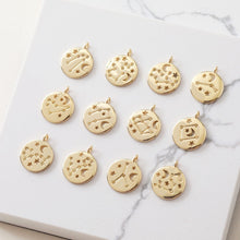 Load image into Gallery viewer, Zodiac Charms, Round Constellation Pendant, 14K Gold Plated Zodiac Sign, Necklace Making Charms, Birthday Gift Jewelry Findings JG048